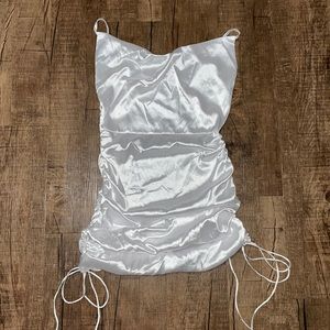 White Satin Ruched Mini Dress